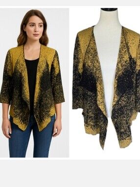 Kasper Open Front Cardigan Sweater Black and Gold Women's Size Medium